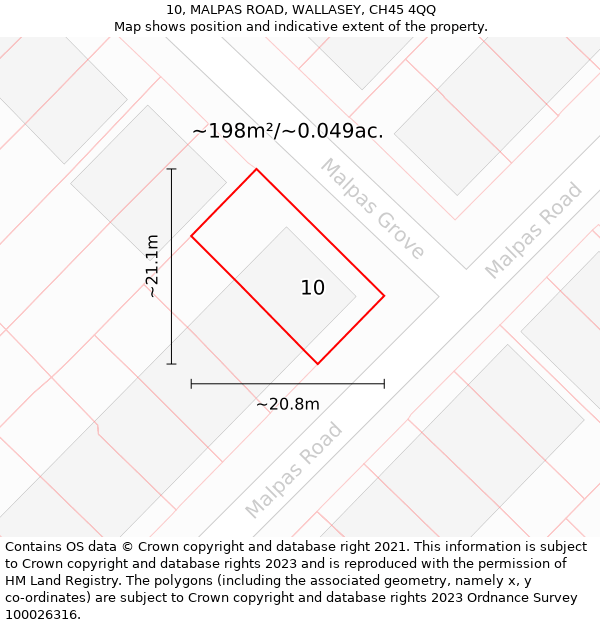 10, MALPAS ROAD, WALLASEY, CH45 4QQ: Plot and title map