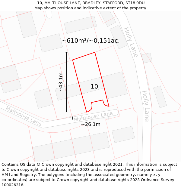 10, MALTHOUSE LANE, BRADLEY, STAFFORD, ST18 9DU: Plot and title map