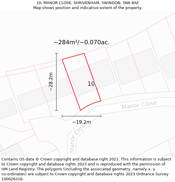 10, MANOR CLOSE, SHRIVENHAM, SWINDON, SN6 8AE: Plot and title map