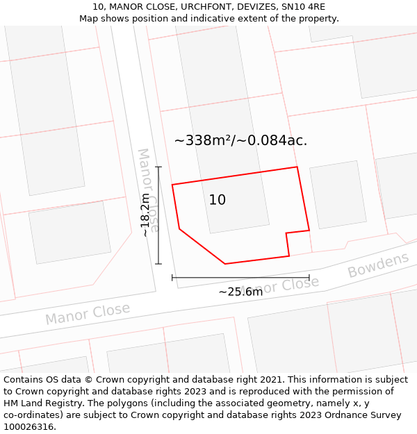 10, MANOR CLOSE, URCHFONT, DEVIZES, SN10 4RE: Plot and title map