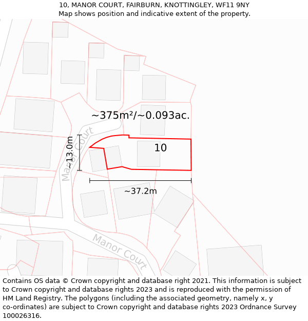 10, MANOR COURT, FAIRBURN, KNOTTINGLEY, WF11 9NY: Plot and title map