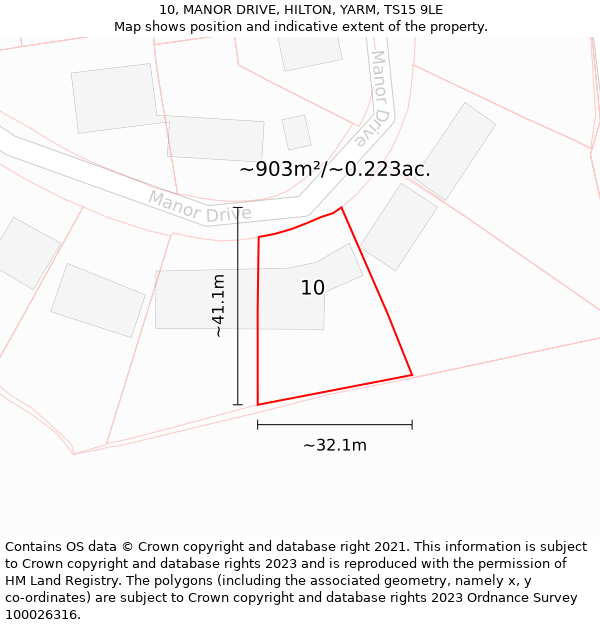 10, MANOR DRIVE, HILTON, YARM, TS15 9LE: Plot and title map