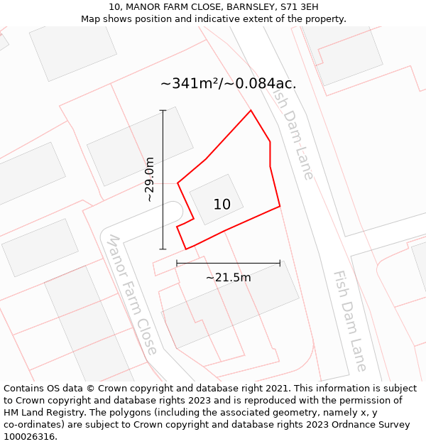 10, MANOR FARM CLOSE, BARNSLEY, S71 3EH: Plot and title map