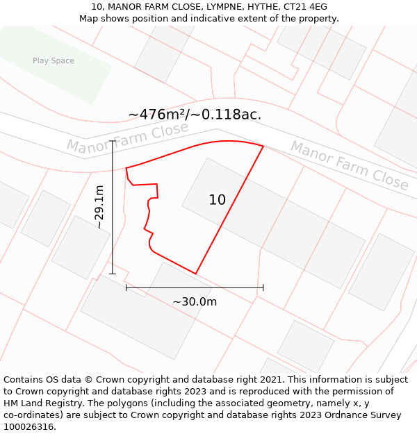 10, MANOR FARM CLOSE, LYMPNE, HYTHE, CT21 4EG: Plot and title map