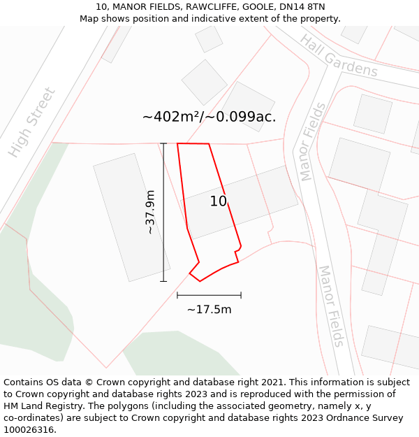 10, MANOR FIELDS, RAWCLIFFE, GOOLE, DN14 8TN: Plot and title map