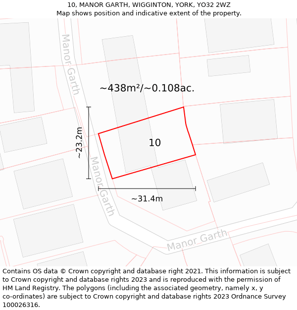 10, MANOR GARTH, WIGGINTON, YORK, YO32 2WZ: Plot and title map