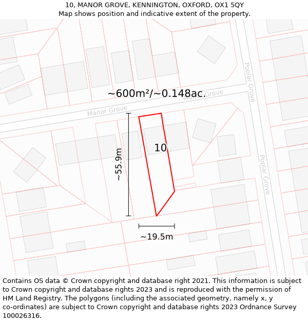 10, MANOR GROVE, KENNINGTON, OXFORD, OX1 5QY: Plot and title map