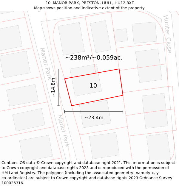 10, MANOR PARK, PRESTON, HULL, HU12 8XE: Plot and title map