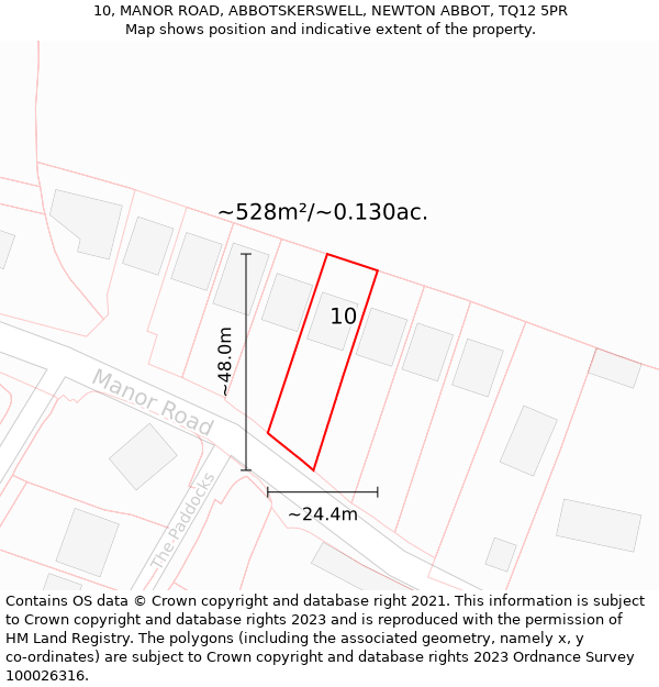 10, MANOR ROAD, ABBOTSKERSWELL, NEWTON ABBOT, TQ12 5PR: Plot and title map