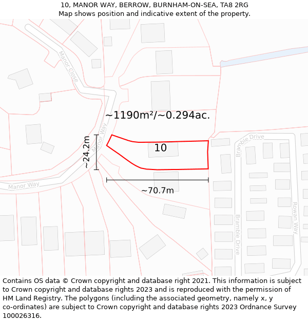 10, MANOR WAY, BERROW, BURNHAM-ON-SEA, TA8 2RG: Plot and title map