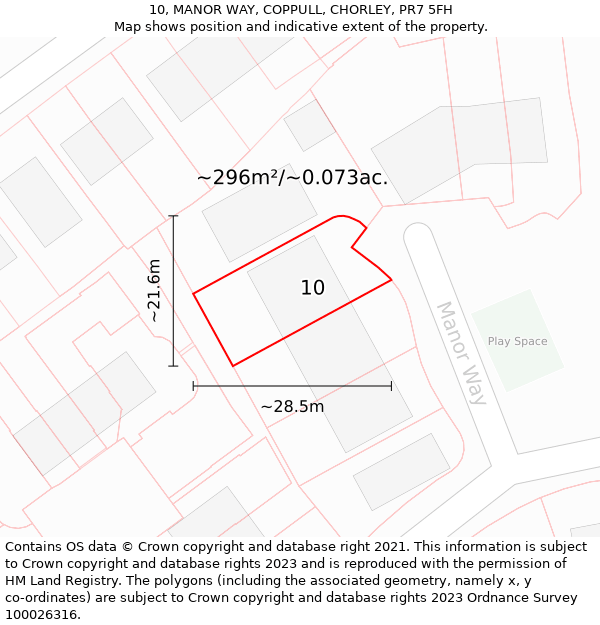 10, MANOR WAY, COPPULL, CHORLEY, PR7 5FH: Plot and title map