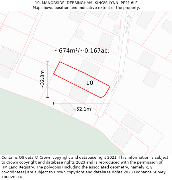 10, MANORSIDE, DERSINGHAM, KING'S LYNN, PE31 6LE: Plot and title map