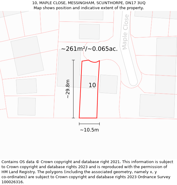 10, MAPLE CLOSE, MESSINGHAM, SCUNTHORPE, DN17 3UQ: Plot and title map