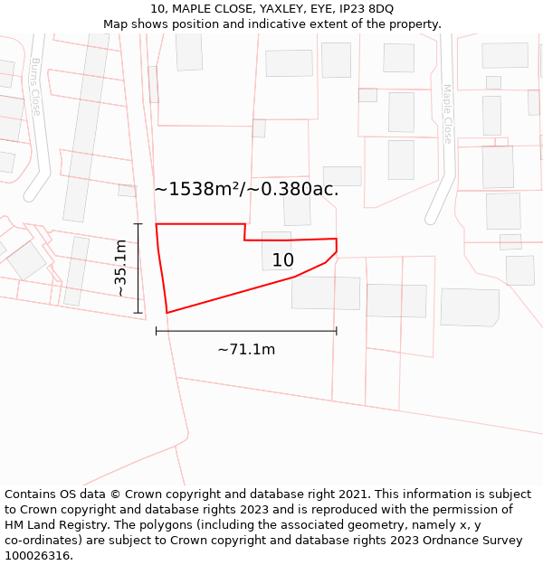 10, MAPLE CLOSE, YAXLEY, EYE, IP23 8DQ: Plot and title map