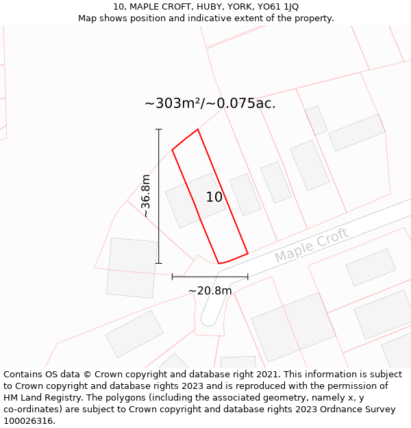 10, MAPLE CROFT, HUBY, YORK, YO61 1JQ: Plot and title map