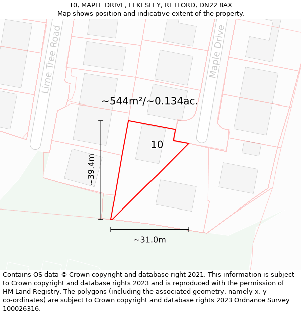 10, MAPLE DRIVE, ELKESLEY, RETFORD, DN22 8AX: Plot and title map