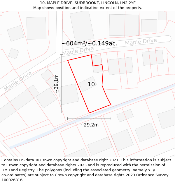 10, MAPLE DRIVE, SUDBROOKE, LINCOLN, LN2 2YE: Plot and title map