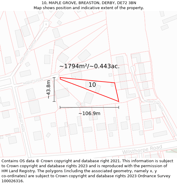 10, MAPLE GROVE, BREASTON, DERBY, DE72 3BN: Plot and title map