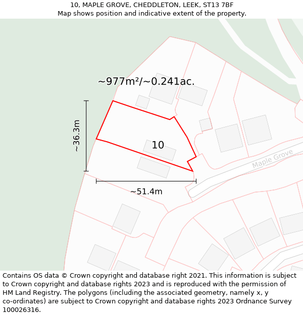 10, MAPLE GROVE, CHEDDLETON, LEEK, ST13 7BF: Plot and title map