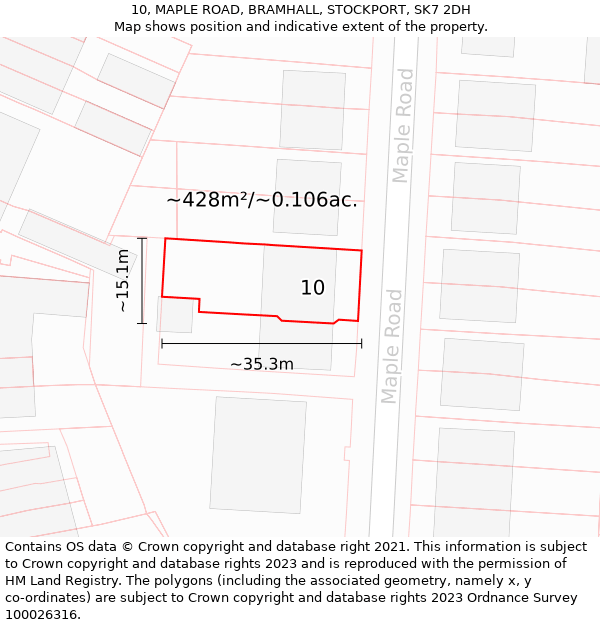 10, MAPLE ROAD, BRAMHALL, STOCKPORT, SK7 2DH: Plot and title map