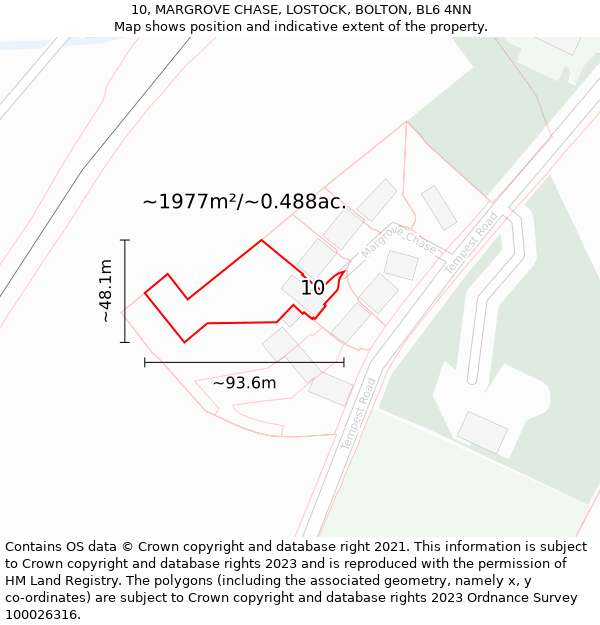 10, MARGROVE CHASE, LOSTOCK, BOLTON, BL6 4NN: Plot and title map