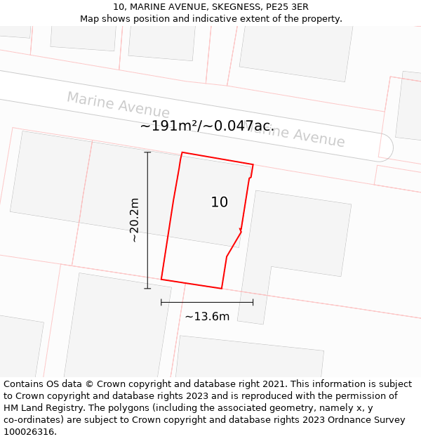 10, MARINE AVENUE, SKEGNESS, PE25 3ER: Plot and title map