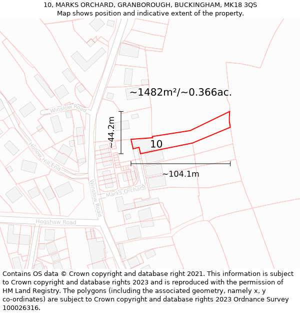 10, MARKS ORCHARD, GRANBOROUGH, BUCKINGHAM, MK18 3QS: Plot and title map