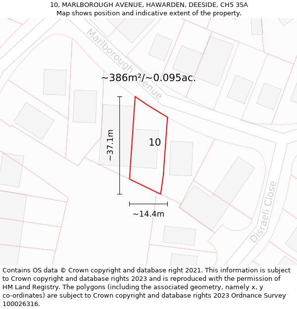 10, MARLBOROUGH AVENUE, HAWARDEN, DEESIDE, CH5 3SA: Plot and title map