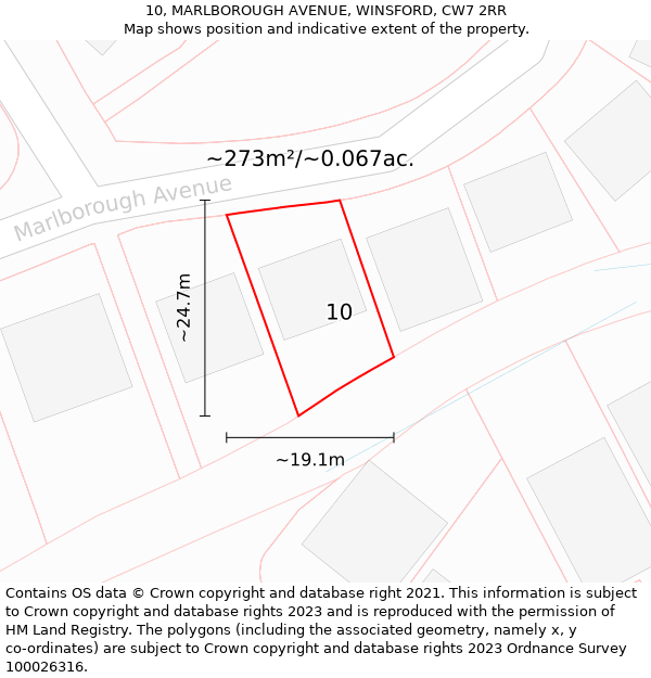 10, MARLBOROUGH AVENUE, WINSFORD, CW7 2RR: Plot and title map