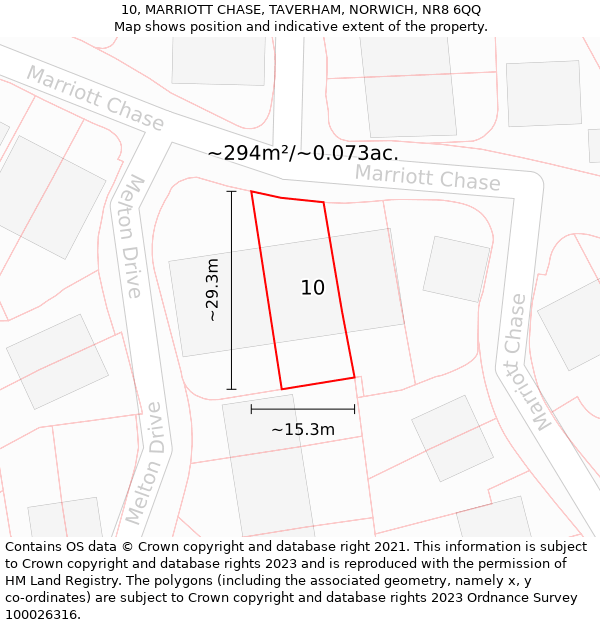 10, MARRIOTT CHASE, TAVERHAM, NORWICH, NR8 6QQ: Plot and title map