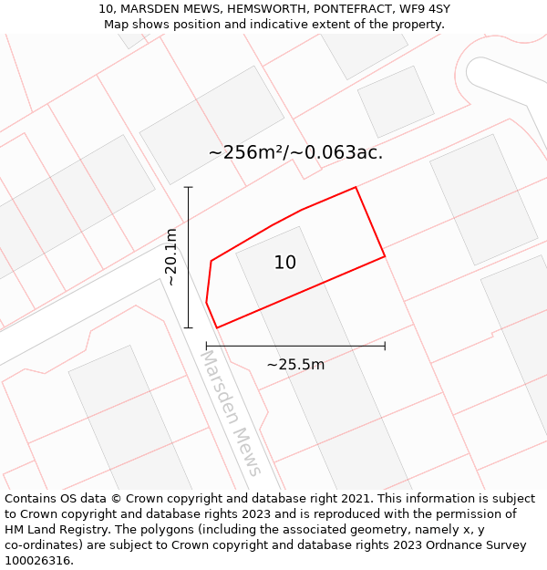 10, MARSDEN MEWS, HEMSWORTH, PONTEFRACT, WF9 4SY: Plot and title map