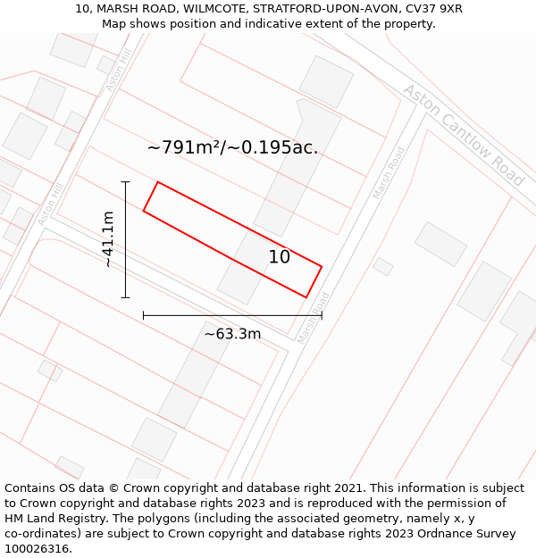 10, MARSH ROAD, WILMCOTE, STRATFORD-UPON-AVON, CV37 9XR: Plot and title map