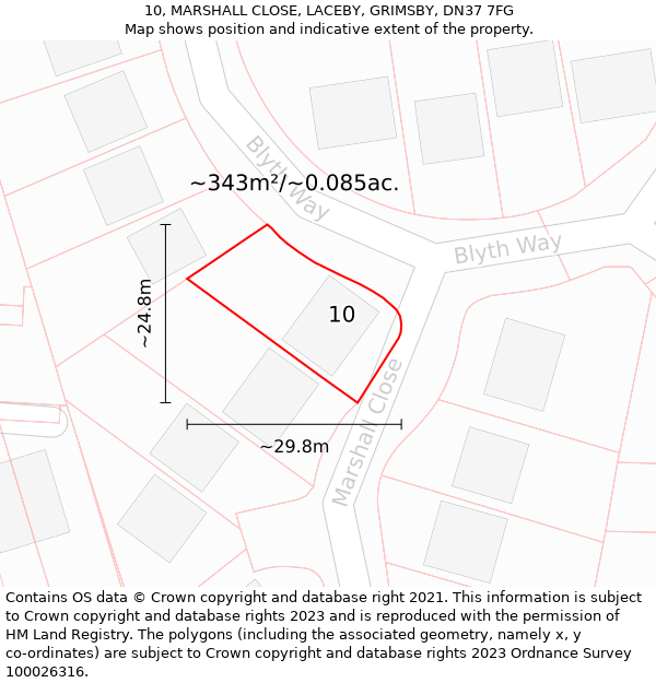 10, MARSHALL CLOSE, LACEBY, GRIMSBY, DN37 7FG: Plot and title map