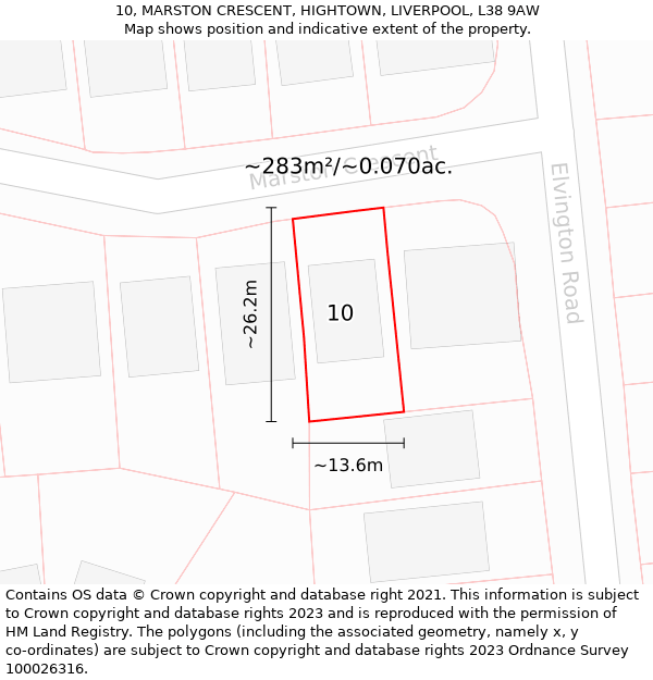 10, MARSTON CRESCENT, HIGHTOWN, LIVERPOOL, L38 9AW: Plot and title map