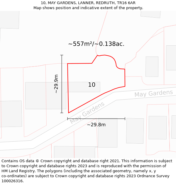 10, MAY GARDENS, LANNER, REDRUTH, TR16 6AR: Plot and title map