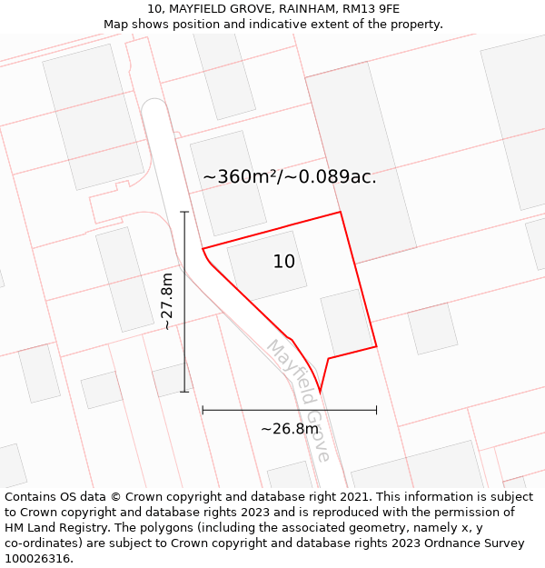10, MAYFIELD GROVE, RAINHAM, RM13 9FE: Plot and title map