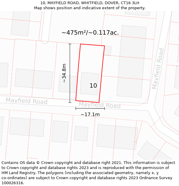 10, MAYFIELD ROAD, WHITFIELD, DOVER, CT16 3LH: Plot and title map