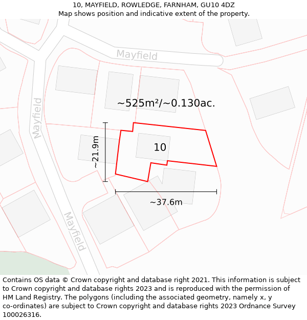 10, MAYFIELD, ROWLEDGE, FARNHAM, GU10 4DZ: Plot and title map