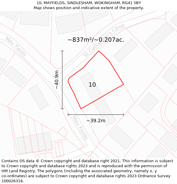 10, MAYFIELDS, SINDLESHAM, WOKINGHAM, RG41 5BY: Plot and title map