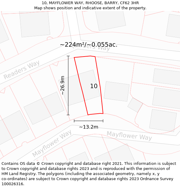 10, MAYFLOWER WAY, RHOOSE, BARRY, CF62 3HR: Plot and title map