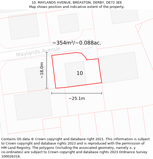 10, MAYLANDS AVENUE, BREASTON, DERBY, DE72 3EE: Plot and title map