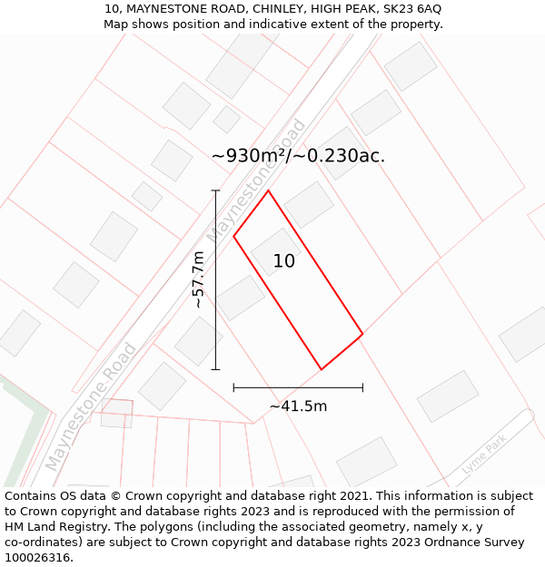 10, MAYNESTONE ROAD, CHINLEY, HIGH PEAK, SK23 6AQ: Plot and title map