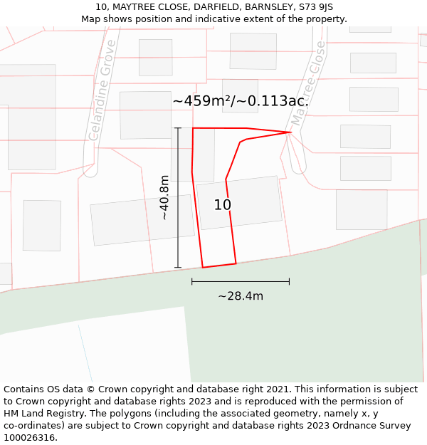 10, MAYTREE CLOSE, DARFIELD, BARNSLEY, S73 9JS: Plot and title map