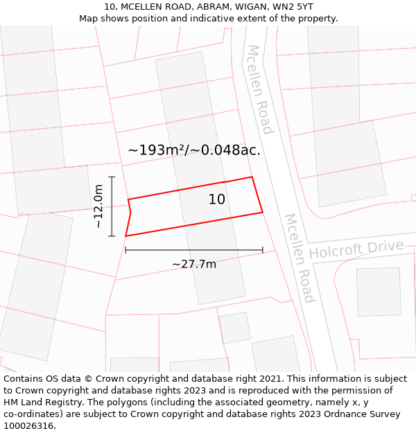 10, MCELLEN ROAD, ABRAM, WIGAN, WN2 5YT: Plot and title map