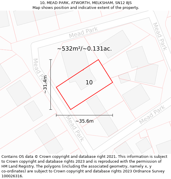 10, MEAD PARK, ATWORTH, MELKSHAM, SN12 8JS: Plot and title map