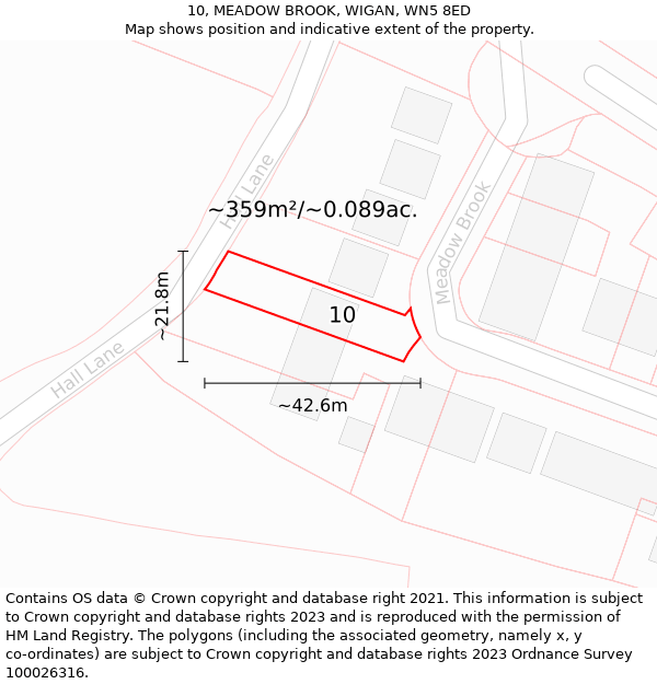 10, MEADOW BROOK, WIGAN, WN5 8ED: Plot and title map