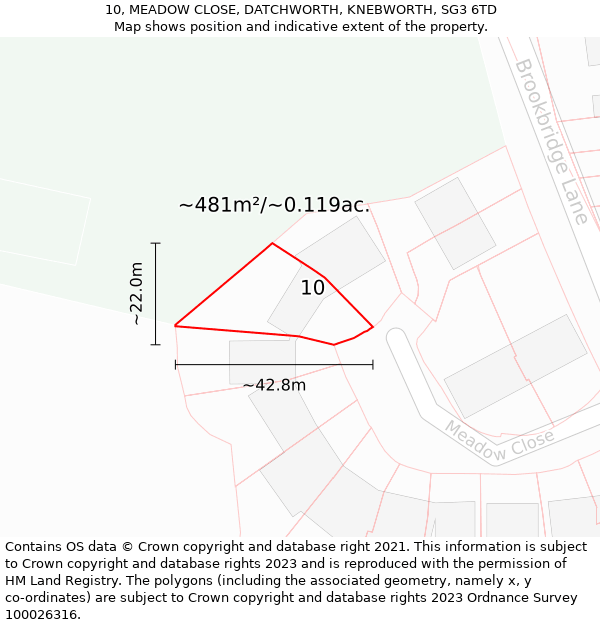 10, MEADOW CLOSE, DATCHWORTH, KNEBWORTH, SG3 6TD: Plot and title map