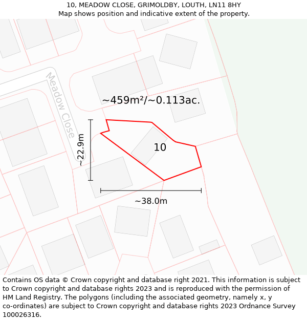 10, MEADOW CLOSE, GRIMOLDBY, LOUTH, LN11 8HY: Plot and title map