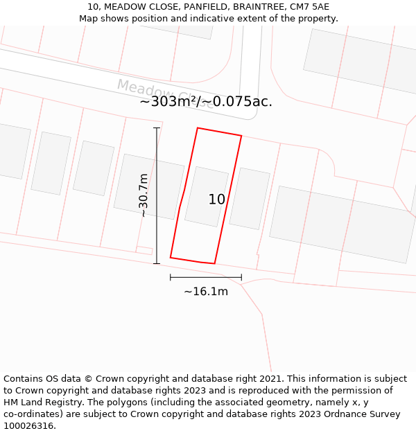 10, MEADOW CLOSE, PANFIELD, BRAINTREE, CM7 5AE: Plot and title map