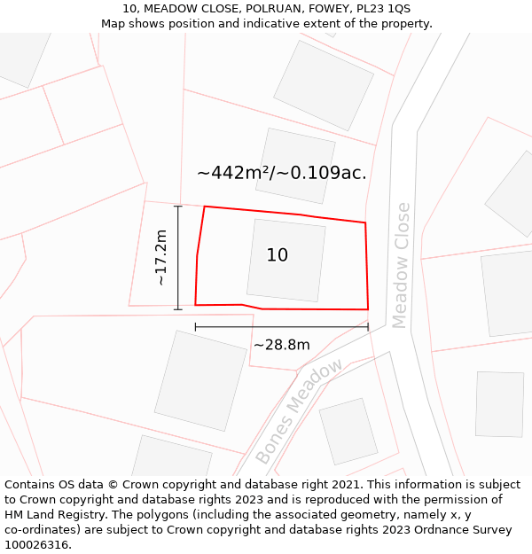 10, MEADOW CLOSE, POLRUAN, FOWEY, PL23 1QS: Plot and title map